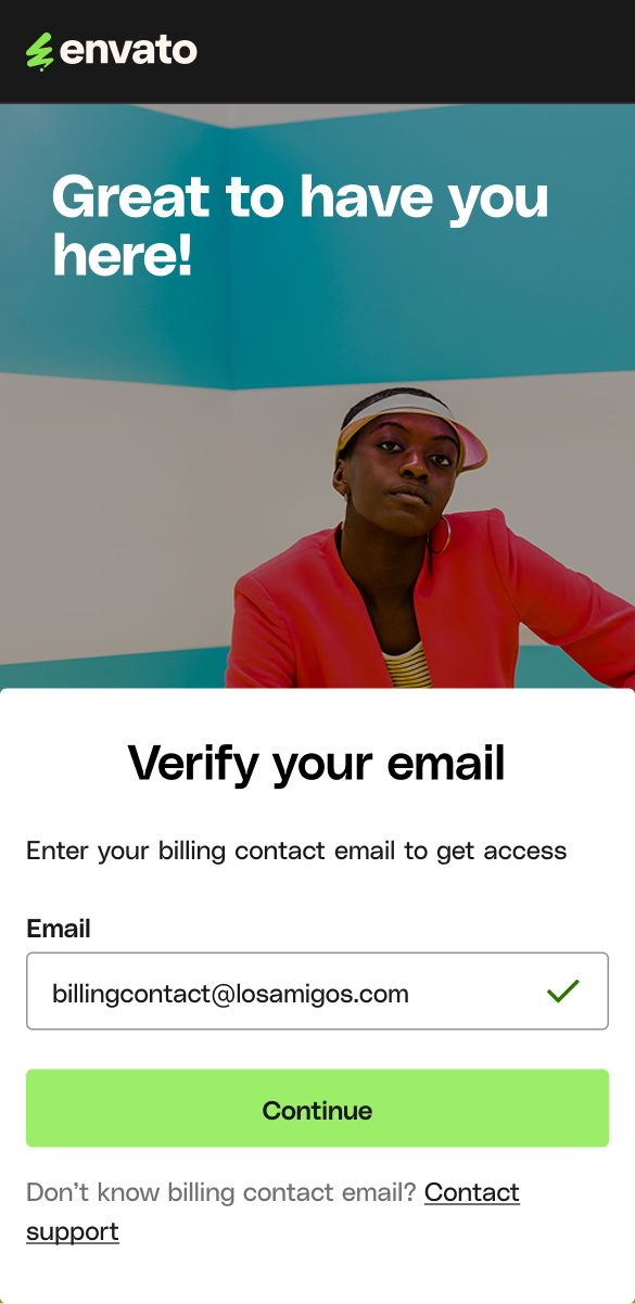 Verify your billing contact email screen on mobile