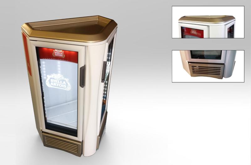 Pentágono end-cap cooler prototype in a Stella Artois livery